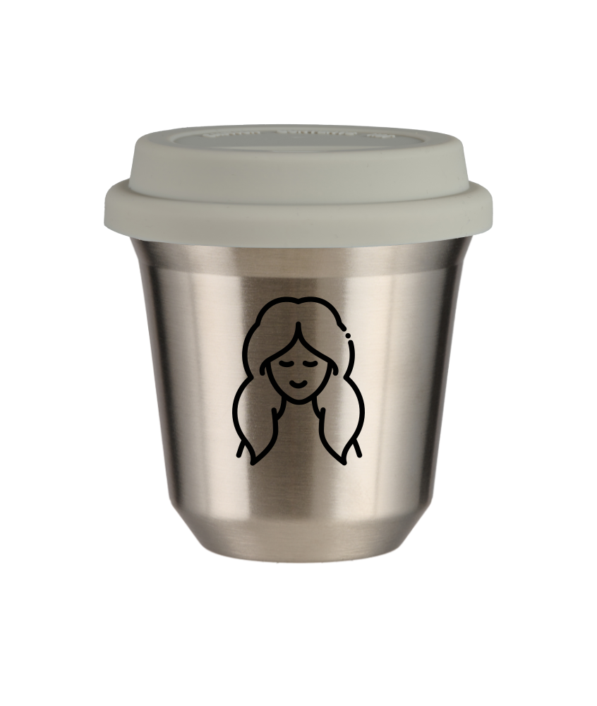 Tasse 240 ml ARGENT "Vierge", avec couvercle blanc Tasse 240 ml ARGENT "Vierge", avec couvercle blanc