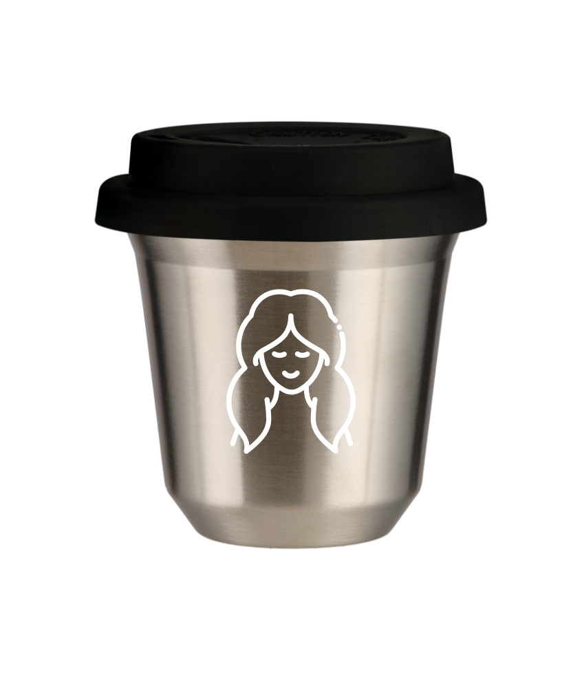 Tasse 240 ml ARGENT "Vierge (blanc)", avec couvercle noir Tasse 240 ml ARGENT "Vierge (blanc)", avec couvercle noir