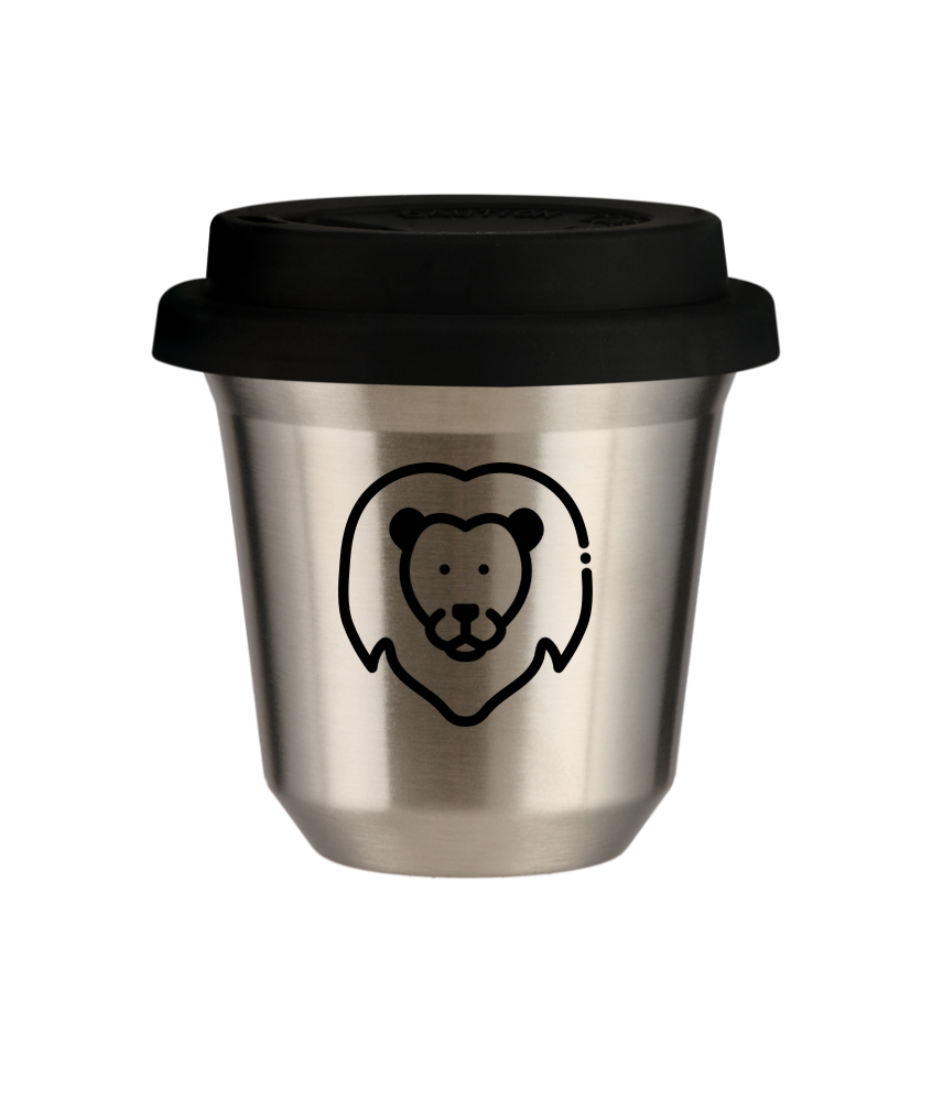 Tasse 240 ml ARGENT "Lion (noir)", avec couvercle noir Tasse 240 ml ARGENT "Lion (noir)", avec couvercle noir