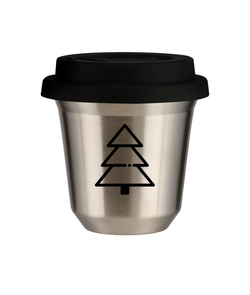 Tasse 240 ml ARGENT "Sapin de Noël", avec couvercle noir Tasse 240 ml ARGENT "Sapin de Noël", avec couvercle noir