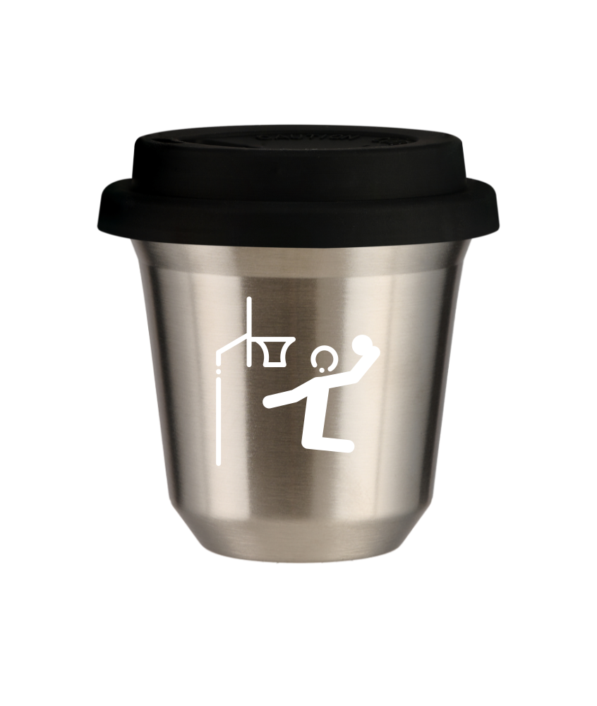 Tasse 240 ml ARGENT "Basket-ball (blanc)", avec couvercle noir Tasse 240 ml ARGENT "Basket-ball (blanc)", avec couvercle noir