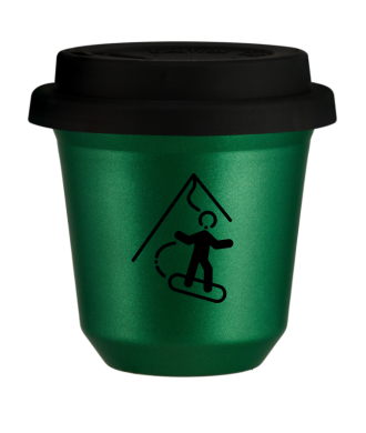 Tasse 80 ml VERT MÉTALLIQUE "Snowboard (noir)", avec couvercle noir Tasse 80 ml VERT MÉTALLIQUE "Snowboard (noir)", avec couvercle noir