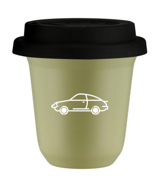Tasse 80 ml PISTACHE "Voiture (blanc)", avec couvercle noir Tasse 80 ml PISTACHE "Voiture (blanc)", avec couvercle noir