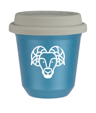 Tasse 240 ml BLEU CLAIR MÉTALLIQUE "Bélier (blanc)", avec couvercle blanc Tasse 240 ml BLEU CLAIR MÉTALLIQUE "Bélier (blanc)", avec couvercle blanc