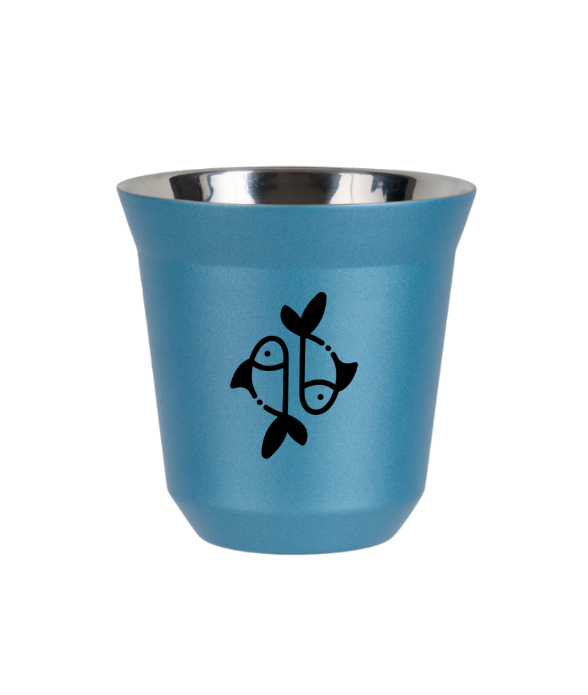 Tasse 240 ml BLEU CLAIR MÉTALLIQUE "Poissons"