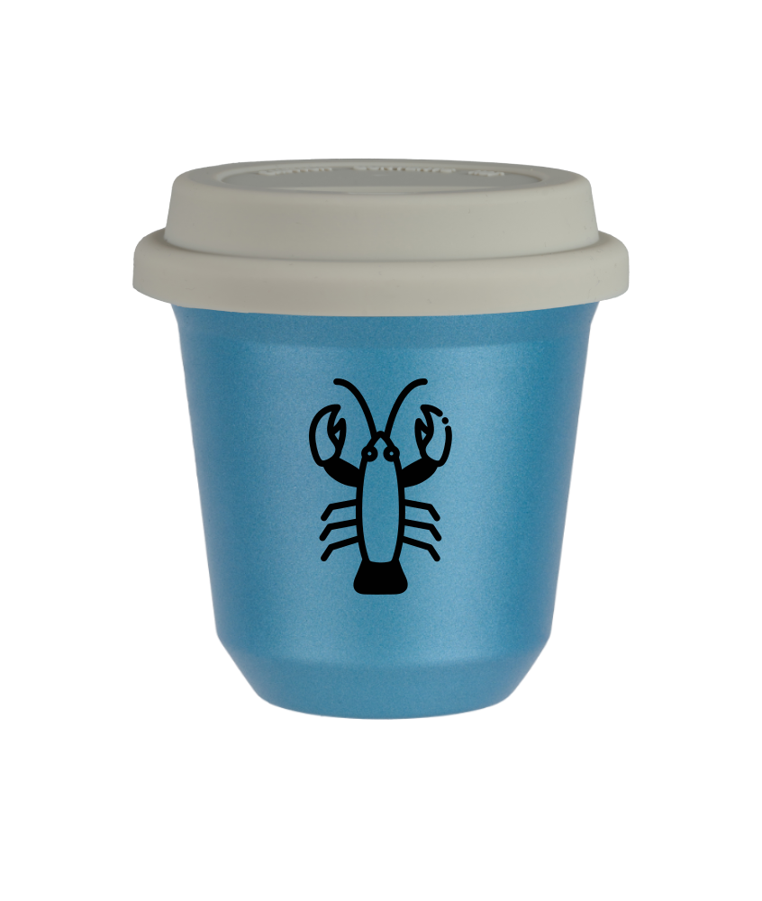 Tasse 240 ml BLEU CLAIR MÉTALLIQUE "Cancer", avec couvercle blanc Tasse 240 ml BLEU CLAIR MÉTALLIQUE "Cancer", avec couvercle blanc