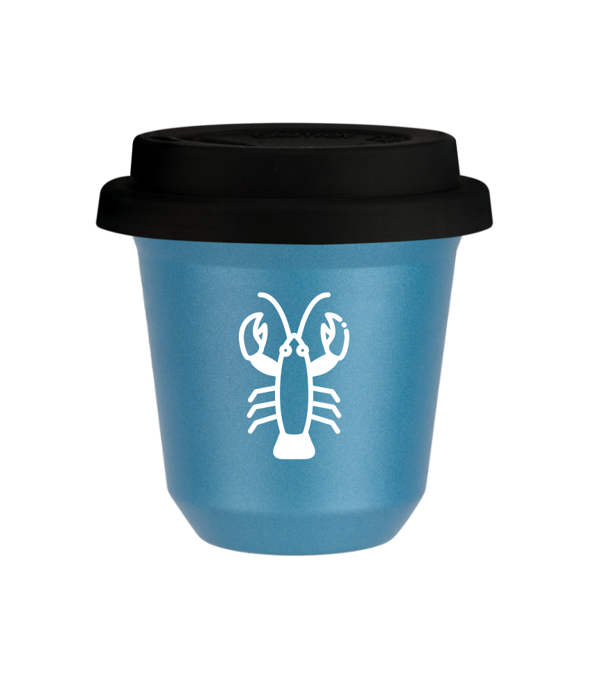 Tasse 240 ml BLEU CLAIR MÉTALLIQUE "Cancer (blanc)", avec couvercle noir Tasse 240 ml BLEU CLAIR MÉTALLIQUE "Cancer (blanc)", avec couvercle noir