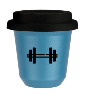 Tasse 240 ml BLEU CLAIR MÉTALLIQUE "Haltère", avec couvercle noir Tasse 240 ml BLEU CLAIR MÉTALLIQUE "Haltère", avec couvercle noir
