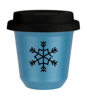 Tasse 240 ml BLEU CLAIR MÉTALLIQUE "Flocon de neige", avec couvercle noir Tasse 240 ml BLEU CLAIR MÉTALLIQUE "Flocon de neige", avec couvercle noir
