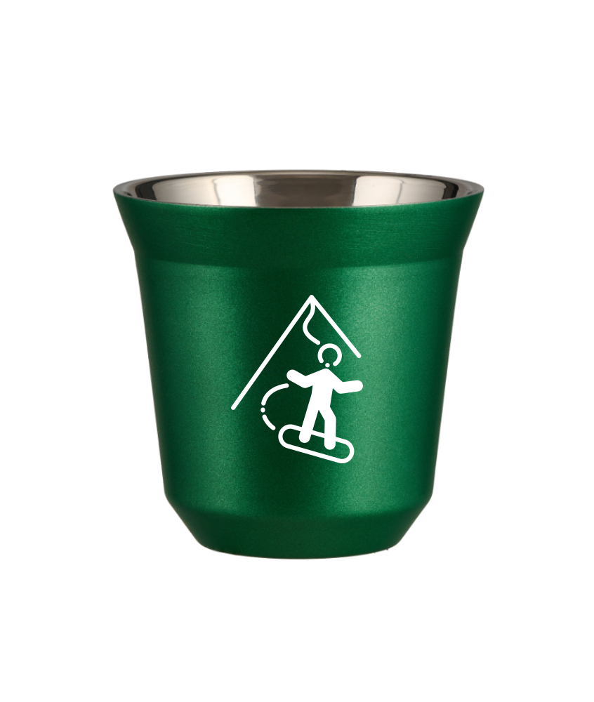 Tasse 80 ml VERT MÉTALLIQUE "Snowboard (blanc)"
