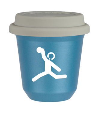Tasse 240 ml BLEU CLAIR MÉTALLIQUE "Lancer du disque (blanc)", avec couvercle blanc Tasse 240 ml BLEU CLAIR MÉTALLIQUE "Lancer du disque (blanc)", avec couvercle blanc