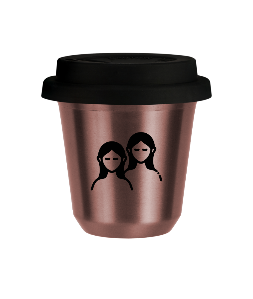 Tasse 240 ml OR ROSE "Gémeaux (noir)", avec couvercle noir