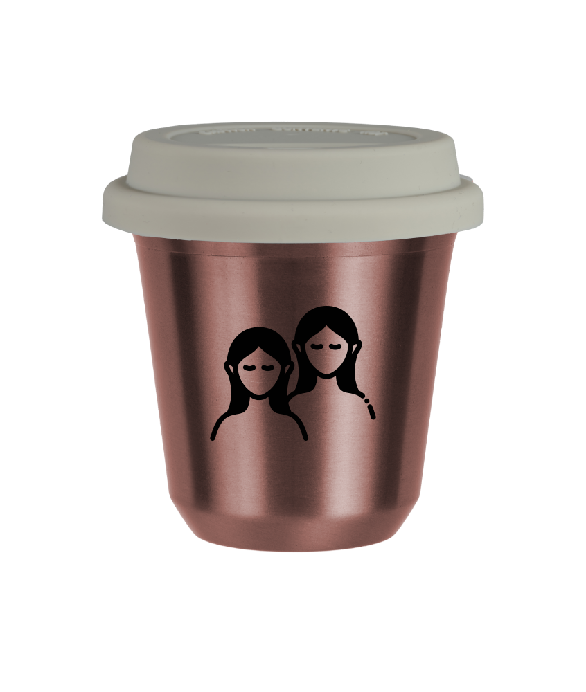 Tasse 240 ml OR ROSE "Gémeaux (noir)", avec couvercle blanc Tasse 240 ml OR ROSE "Gémeaux (noir)", avec couvercle blanc
