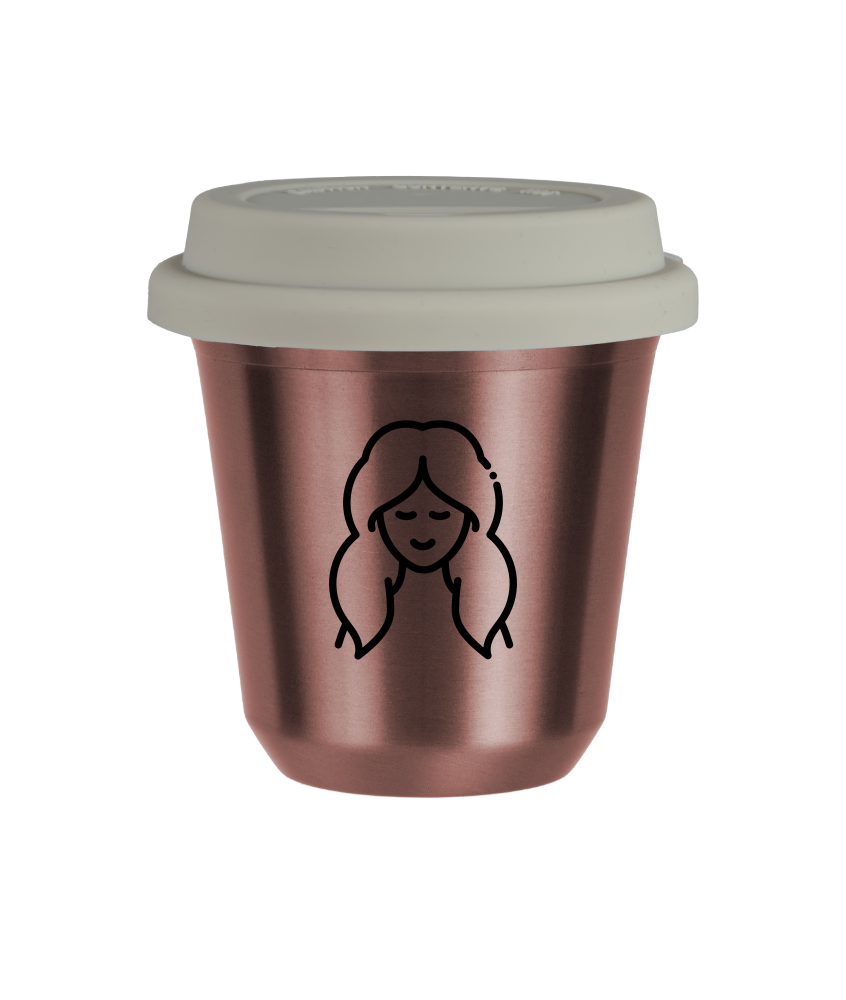 Tasse 240 ml OR ROSE "Vierge", avec couvercle blanc Tasse 240 ml OR ROSE "Vierge", avec couvercle blanc