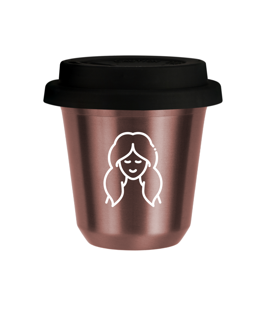 Tasse 240 ml OR ROSE "Vierge (blanc)", avec couvercle noir Tasse 240 ml OR ROSE "Vierge (blanc)", avec couvercle noir