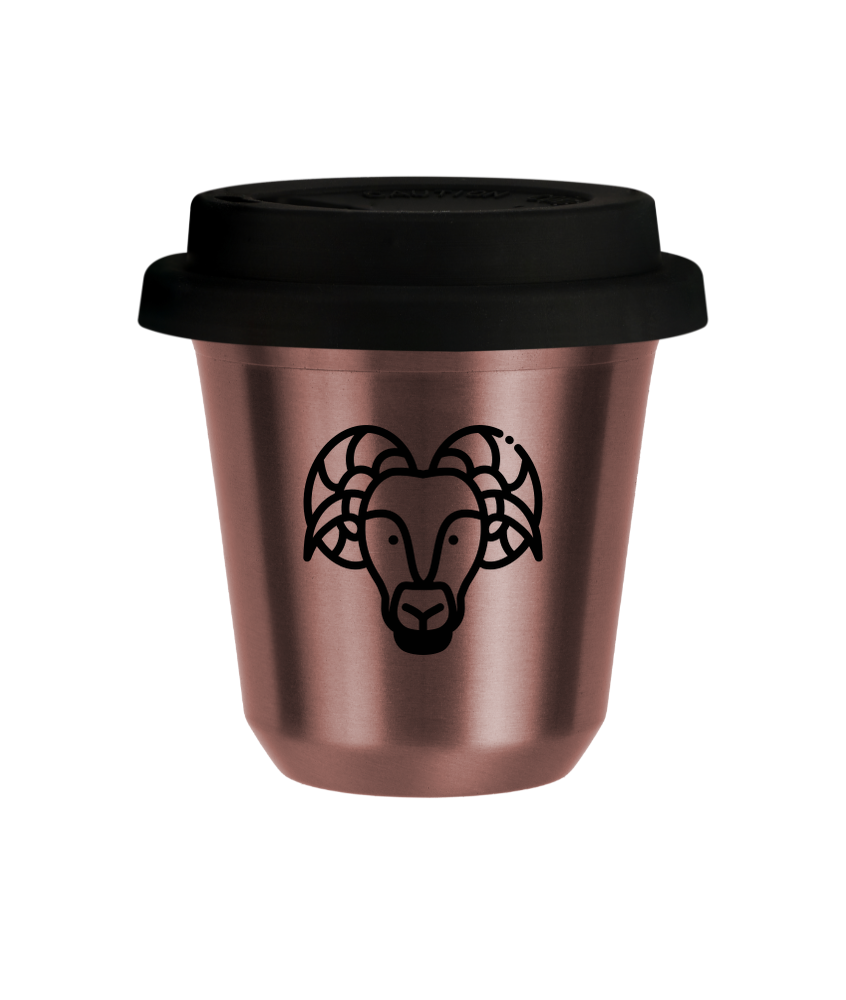 Tasse 240 ml OR ROSE "Bélier (noir)", avec couvercle noir