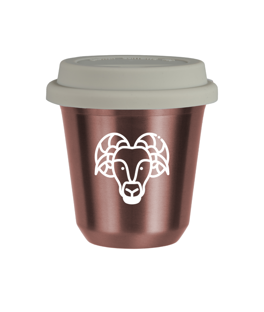 Tasse 240 ml OR ROSE "Bélier (blanc)", avec couvercle blanc Tasse 240 ml OR ROSE "Bélier (blanc)", avec couvercle blanc