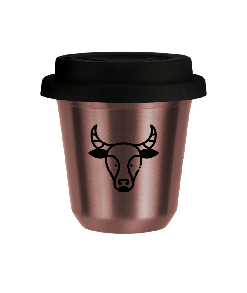 Tasse 240 ml OR ROSE "Taureau (noir)", avec couvercle noir Tasse 240 ml OR ROSE "Taureau (noir)", avec couvercle noir
