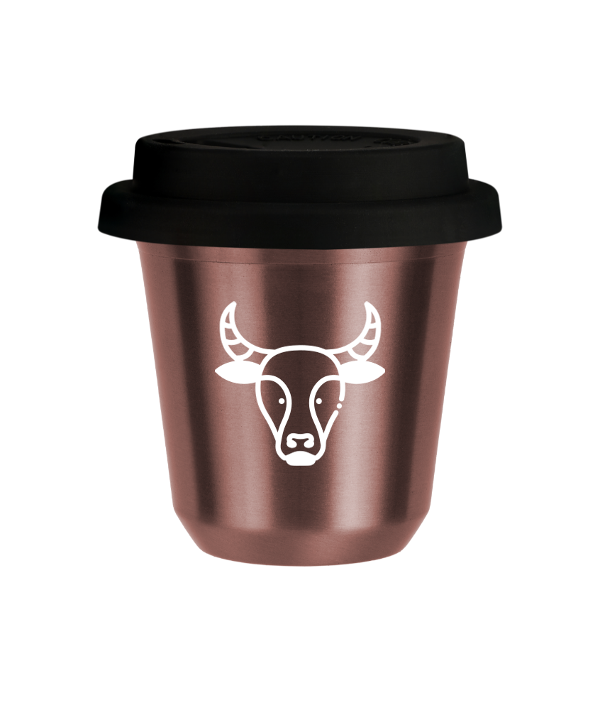 Tasse 240 ml OR ROSE "Taureau (blanc)", avec couvercle noir Tasse 240 ml OR ROSE "Taureau (blanc)", avec couvercle noir