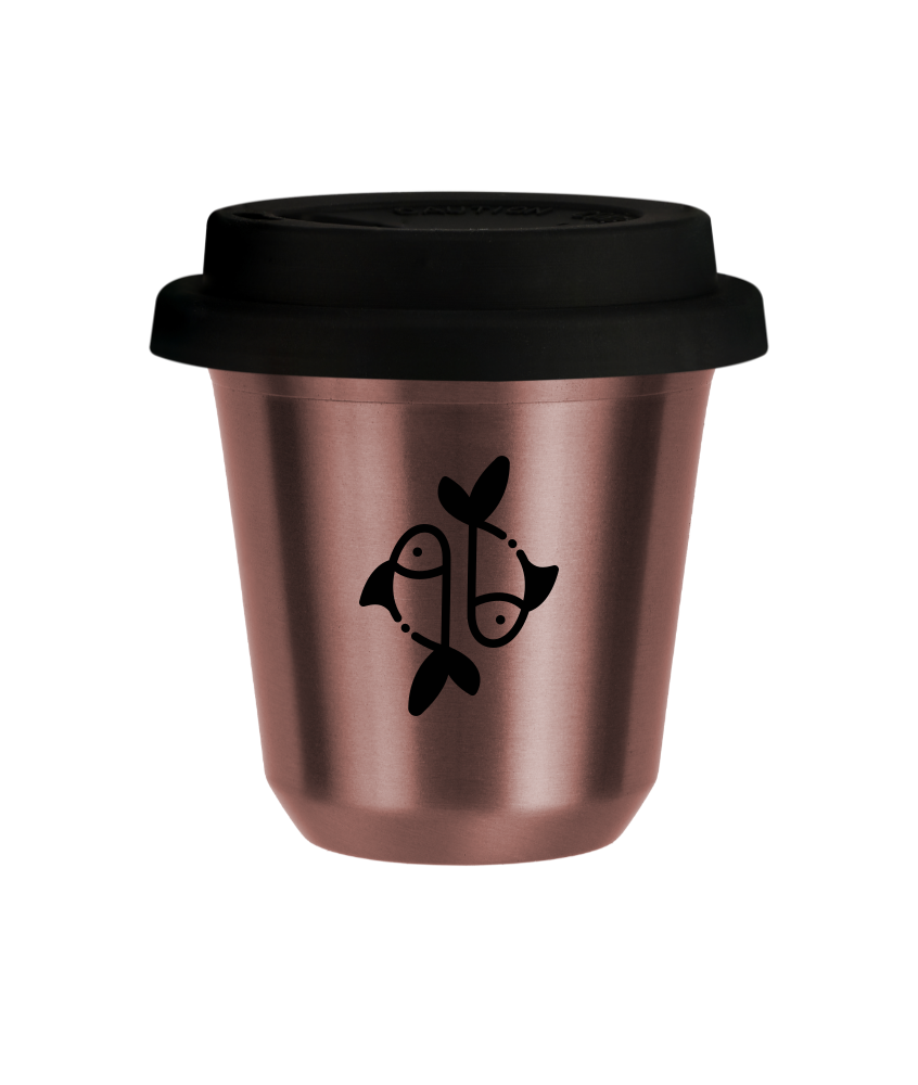 Tasse 240 ml OR ROSE "Poissons (noir)", avec couvercle noir Tasse 240 ml OR ROSE "Poissons (noir)", avec couvercle noir