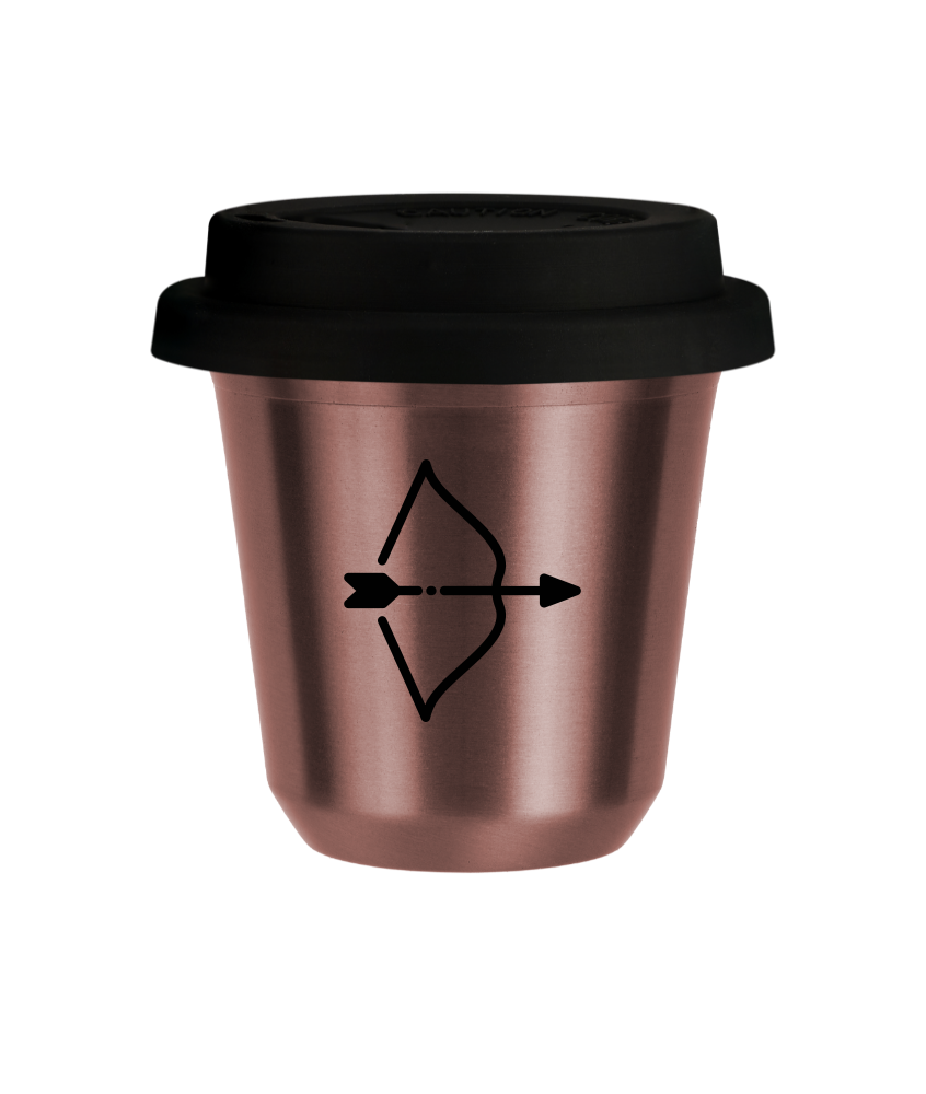 Tasse 240 ml OR ROSE "Sagittaire", avec couvercle noir Tasse 240 ml OR ROSE "Sagittaire", avec couvercle noir