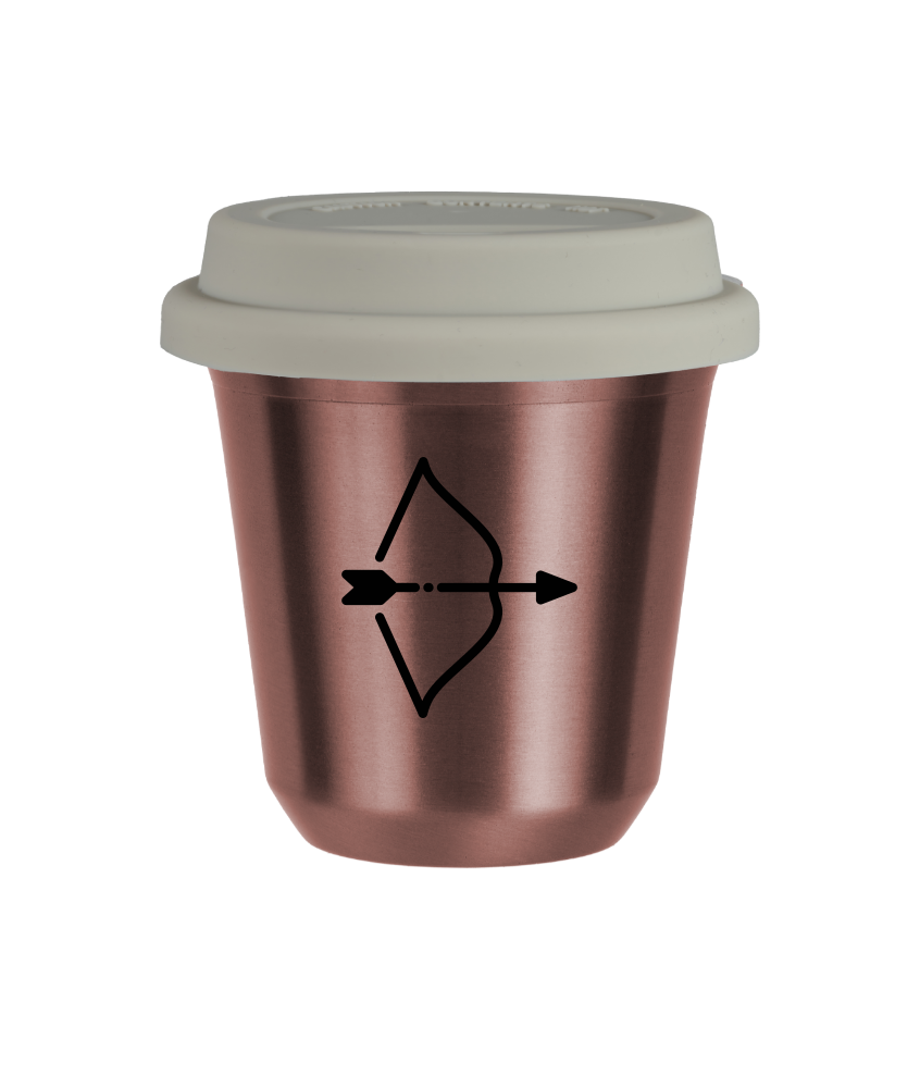 Tasse 240 ml OR ROSE "Sagittaire", avec couvercle blanc Tasse 240 ml OR ROSE "Sagittaire", avec couvercle blanc