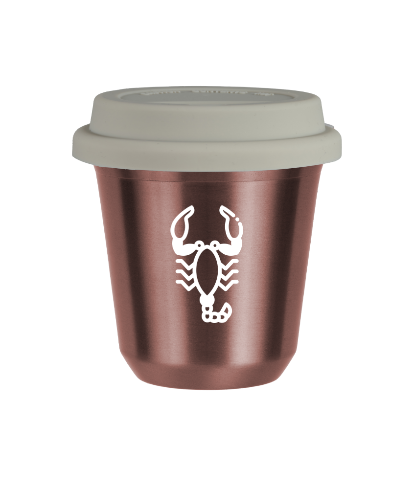 Tasse 240 ml OR ROSE "Scorpion (blanc)", avec couvercle blanc Tasse 240 ml OR ROSE "Scorpion (blanc)", avec couvercle blanc