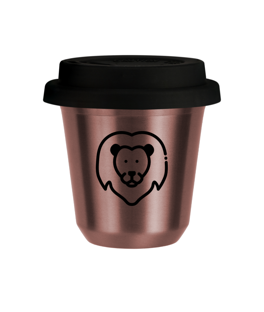 Tasse 240 ml OR ROSE "Lion (noir)", avec couvercle noir Tasse 240 ml OR ROSE "Lion (noir)", avec couvercle noir