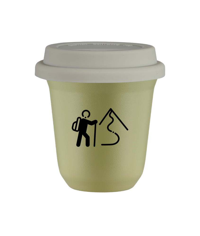 Tasse 80 ml PISTACHE "Escalade 2 (noir)", avec couvercle blanc