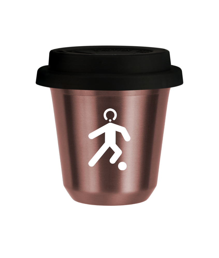 Tasse 240 ml OR ROSE "Football (blanc)", avec couvercle noir Tasse 240 ml OR ROSE "Football (blanc)", avec couvercle noir