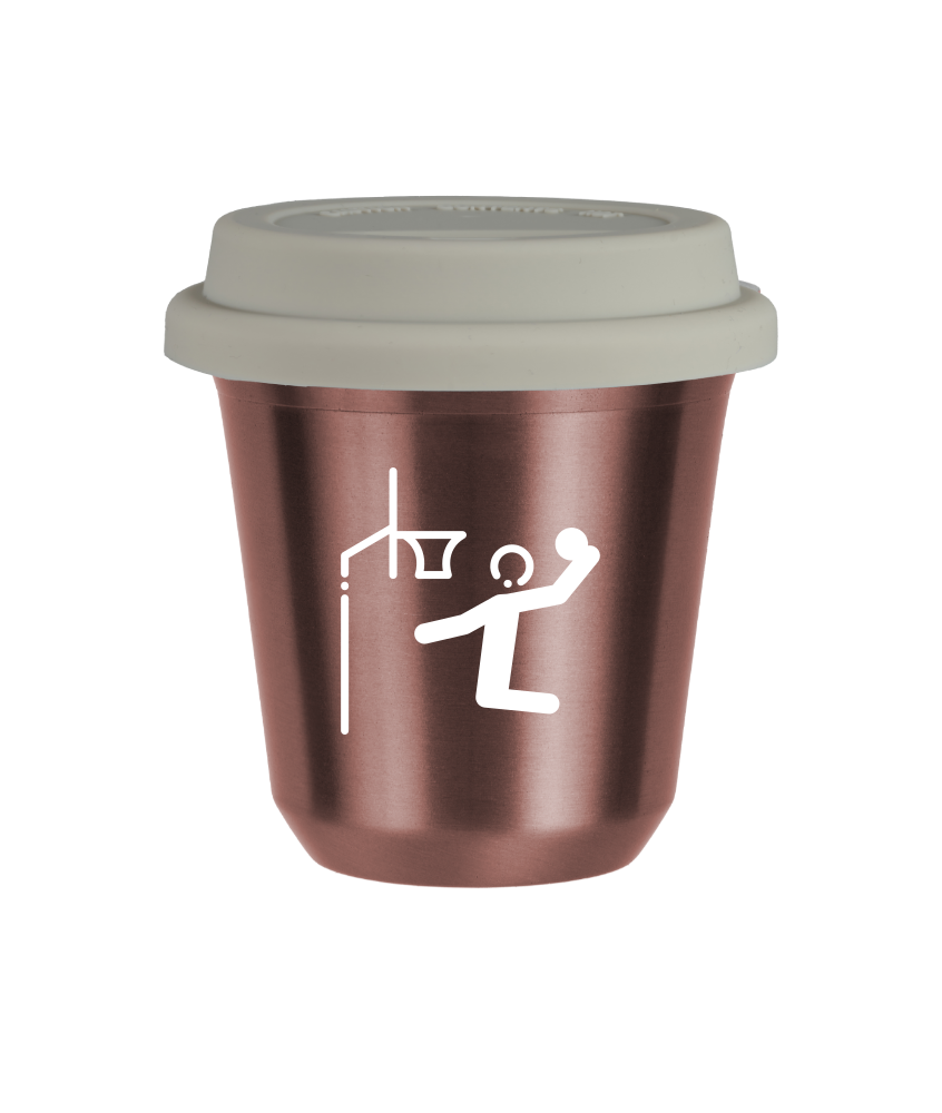 Tasse 240 ml OR ROSE "Basket-ball (blanc)", avec couvercle blanc