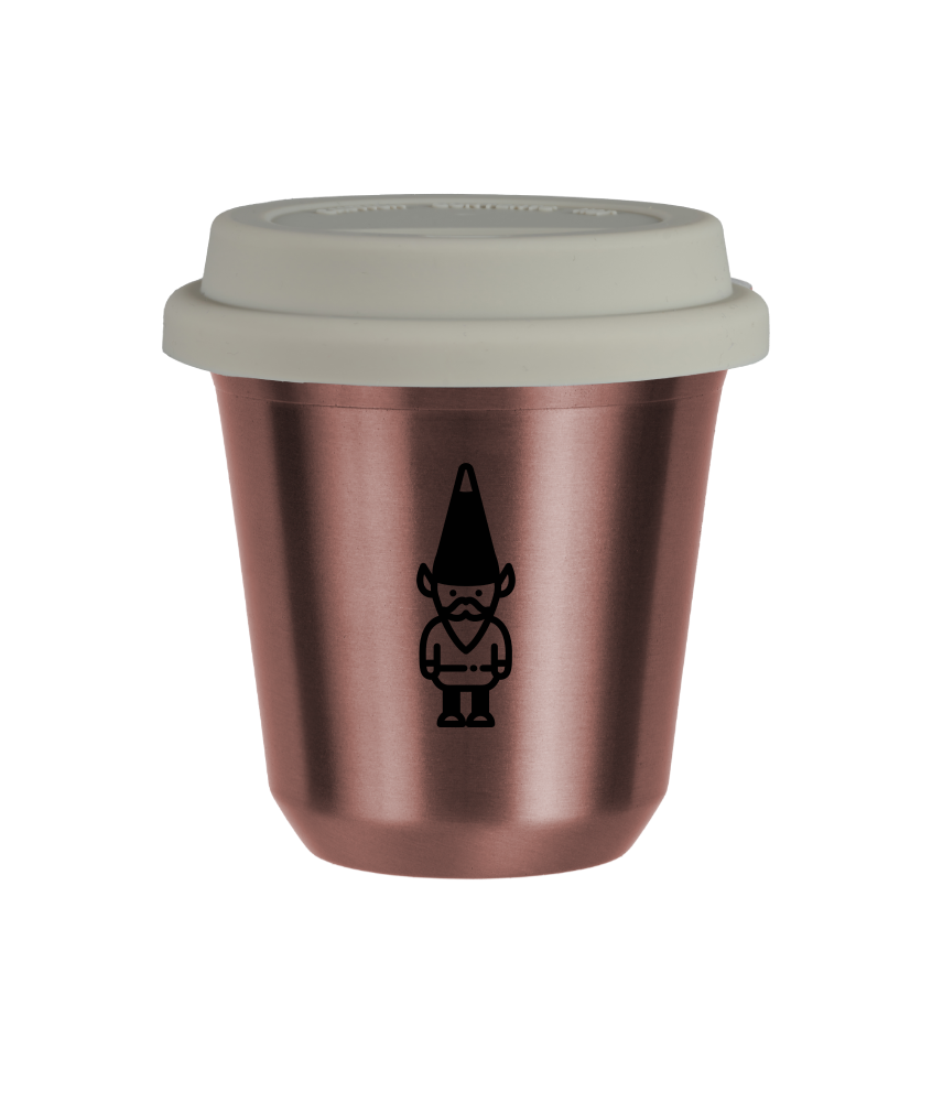 Tasse 240 ml OR ROSE "Nain 1", avec couvercle blanc Tasse 240 ml OR ROSE "Nain 1", avec couvercle blanc