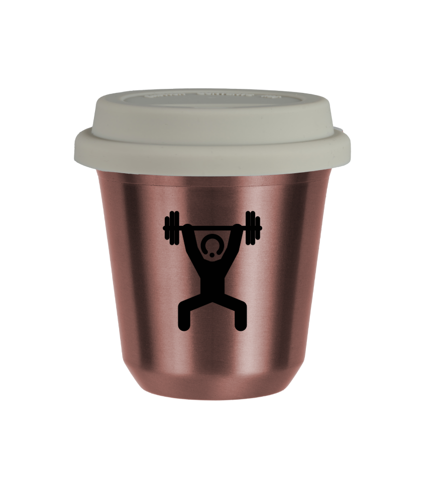 Tasse 240 ml OR ROSE "Homme fort 1 (noir)", avec couvercle blanc Tasse 240 ml OR ROSE "Homme fort 1 (noir)", avec couvercle blanc