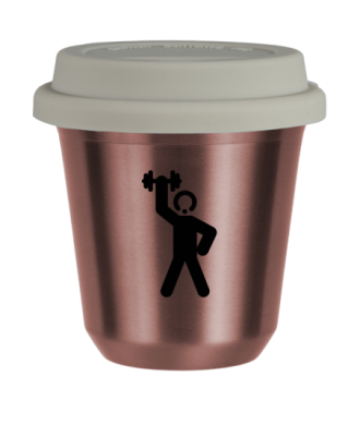 Tasse 240 ml OR ROSE "Homme fort 2", avec couvercle blanc Tasse 240 ml OR ROSE "Homme fort 2", avec couvercle blanc