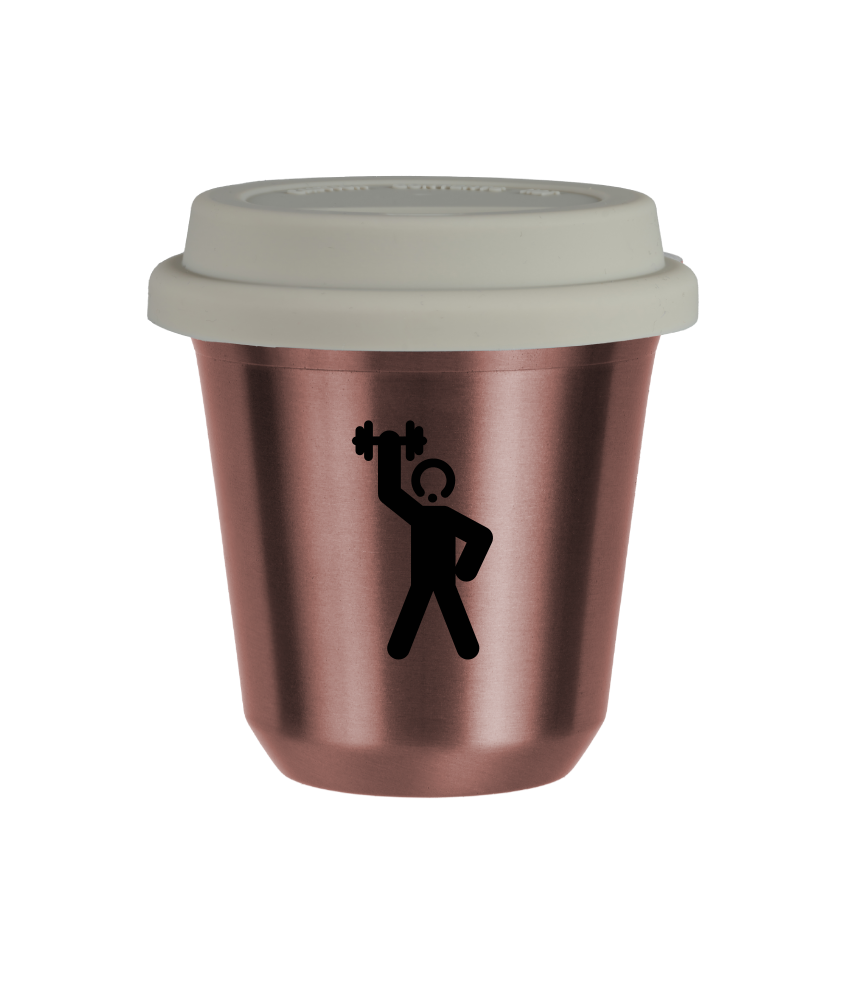Tasse 240 ml OR ROSE "Homme fort 2", avec couvercle blanc Tasse 240 ml OR ROSE "Homme fort 2", avec couvercle blanc