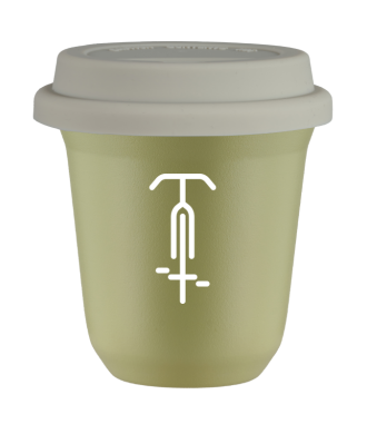 Tasse 80 ml PISTACHE "Cyclisme 1 (blanc)", avec couvercle blanc Tasse 80 ml PISTACHE "Cyclisme 1 (blanc)", avec couvercle blanc