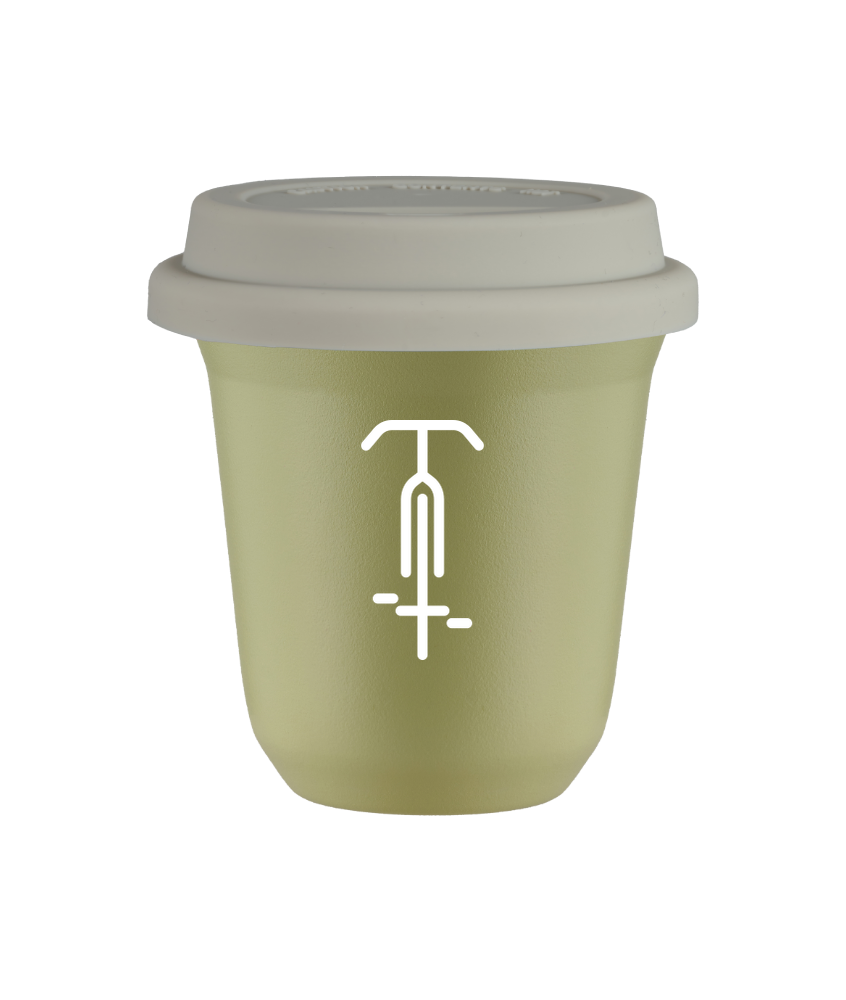 Tasse 80 ml PISTACHE "Cyclisme 1 (blanc)", avec couvercle blanc