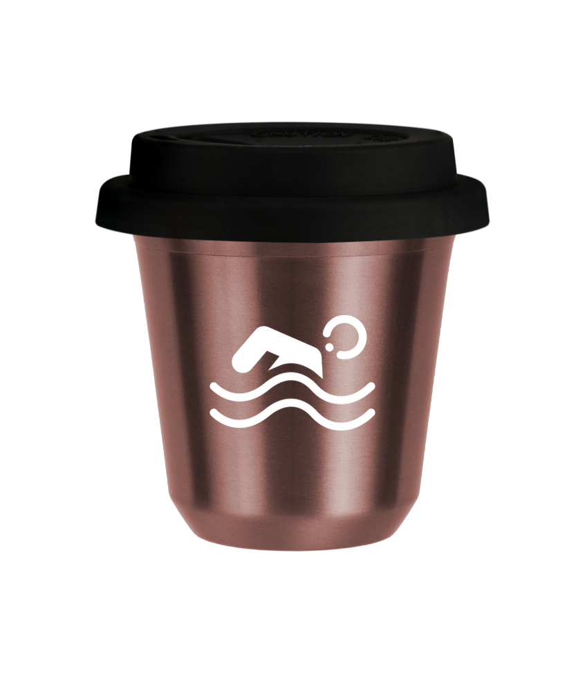 Tasse 240 ml OR ROSE "Natation (blanc)", avec couvercle noir