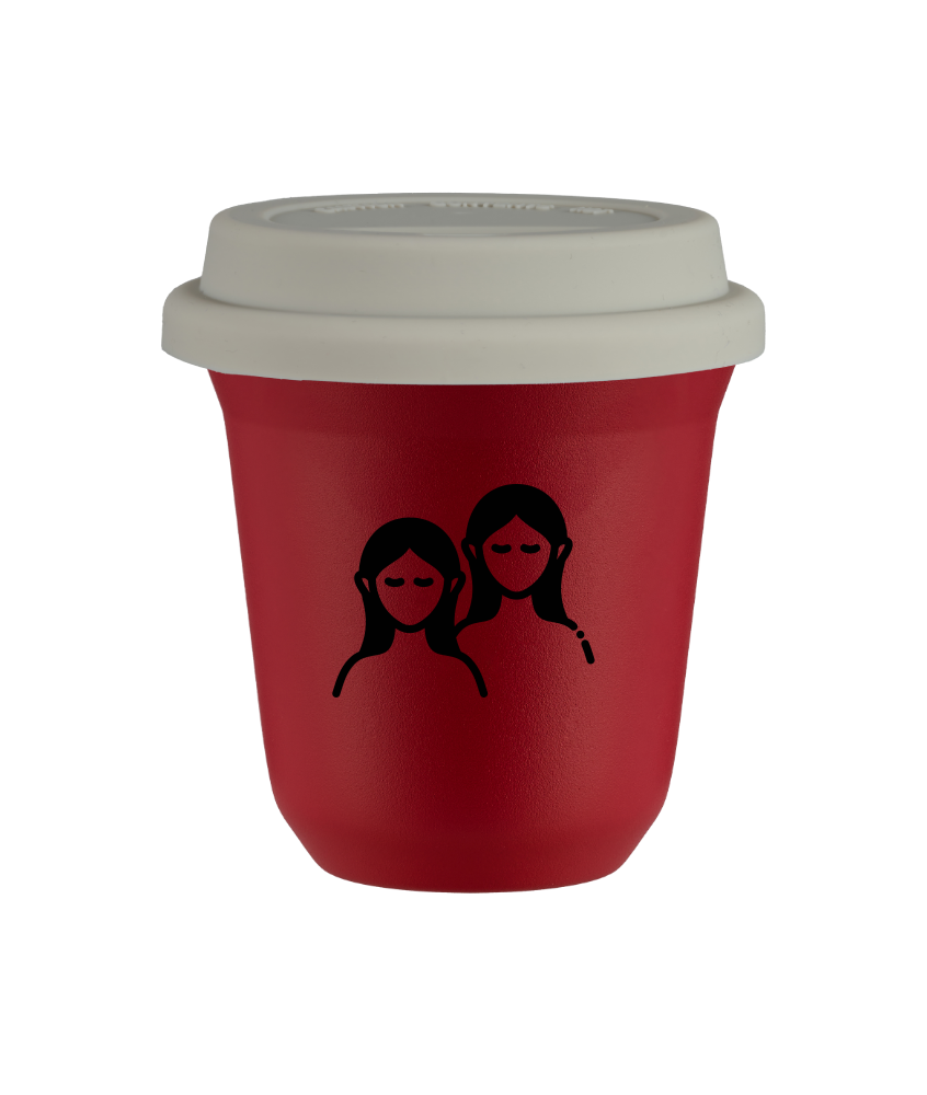 Tasse 240 ml ROUGE "Gémeaux (noir)", avec couvercle blanc Tasse 240 ml ROUGE "Gémeaux (noir)", avec couvercle blanc