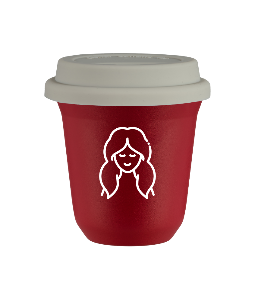 Tasse 240 ml ROUGE "Vierge (blanc)", avec couvercle blanc Tasse 240 ml ROUGE "Vierge (blanc)", avec couvercle blanc