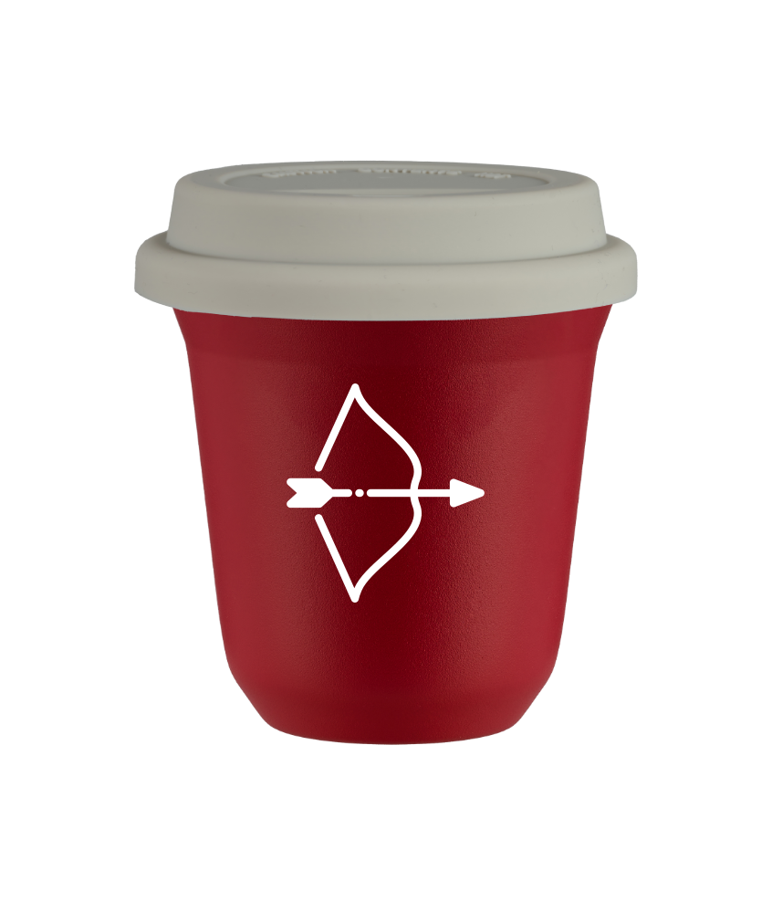 Tasse 240 ml ROUGE "Sagittaire (blanc)", avec couvercle blanc Tasse 240 ml ROUGE "Sagittaire (blanc)", avec couvercle blanc