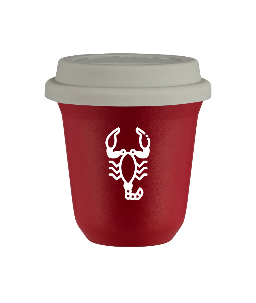 Tasse 240 ml ROUGE "Scorpion (blanc)", avec couvercle blanc Tasse 240 ml ROUGE "Scorpion (blanc)", avec couvercle blanc