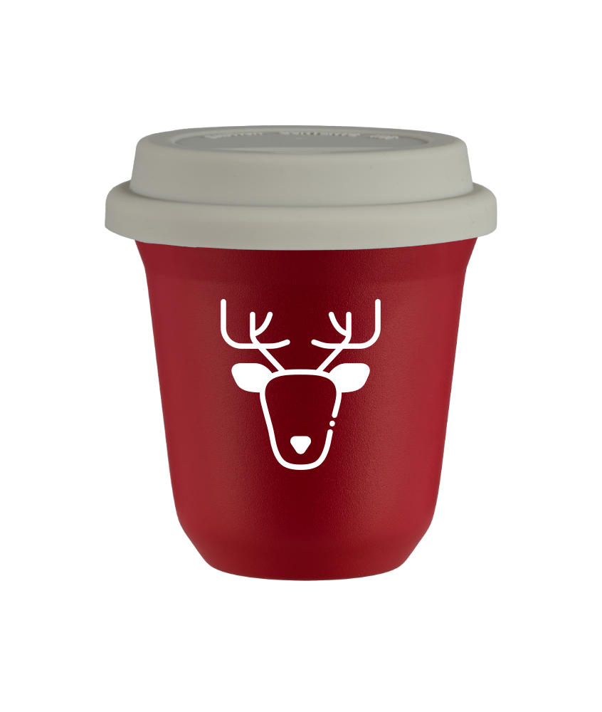 Tasse 240 ml ROUGE "Renne (blanc)", avec couvercle blanc Tasse 240 ml ROUGE "Renne (blanc)", avec couvercle blanc