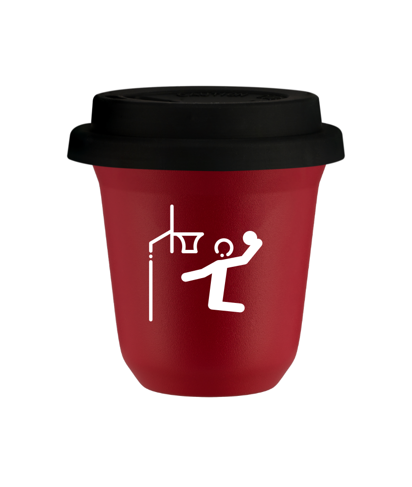 Tasse 240 ml ROUGE "Basket-ball (blanc)", avec couvercle noir Tasse 240 ml ROUGE "Basket-ball (blanc)", avec couvercle noir