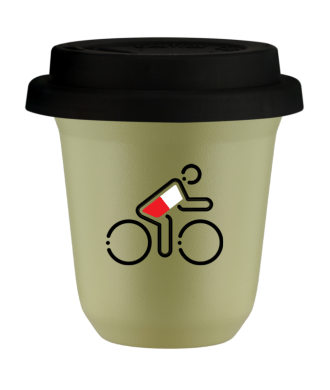 Tasse 80 ml PISTACHE "Cycliste aux couleurs polonaises (noir)", avec couvercle noir Tasse 80 ml PISTACHE "Cycliste aux couleurs polonaises (noir)", avec couvercle noir