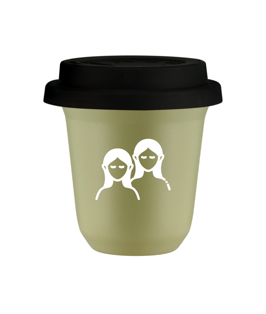 Tasse 240 ml PISTACHE "Gémeaux (blanc)", avec couvercle noir Tasse 240 ml PISTACHE "Gémeaux (blanc)", avec couvercle noir