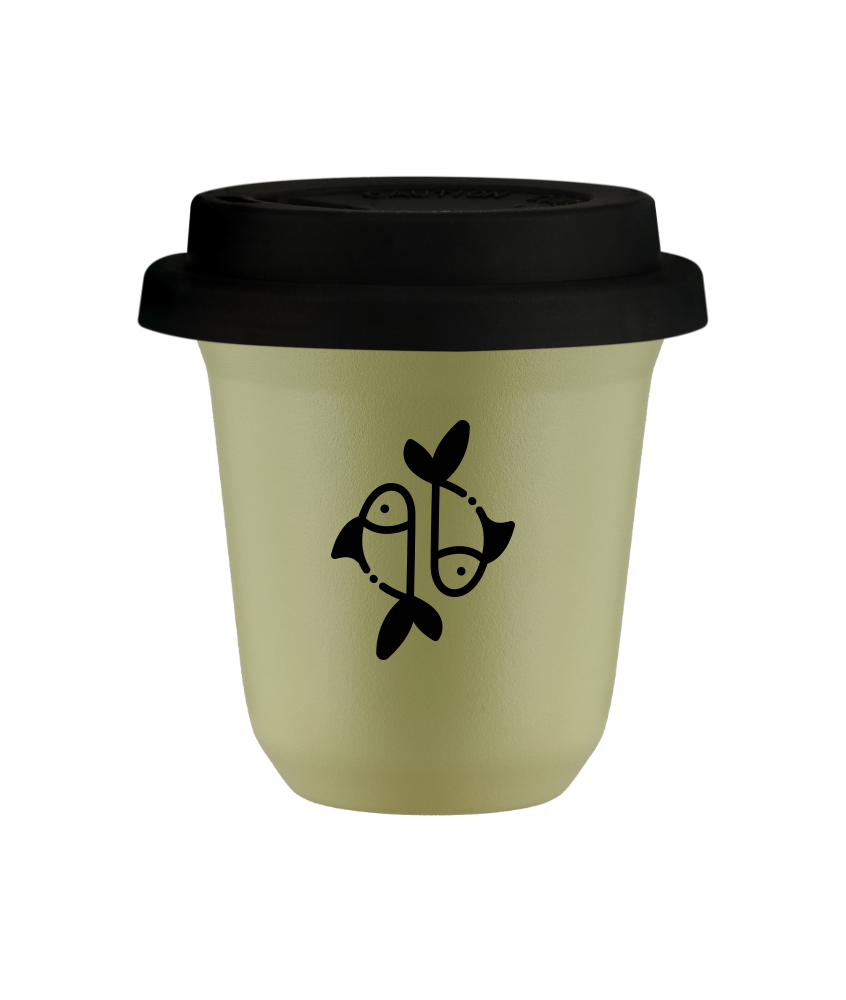 Tasse 240 ml PISTACHE "Poissons", avec couvercle noir Tasse 240 ml PISTACHE "Poissons", avec couvercle noir