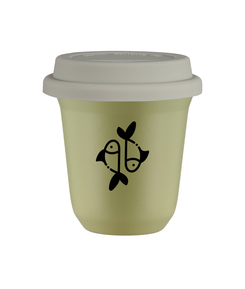 Tasse 240 ml PISTACHE "Poissons (noir)", avec couvercle blanc Tasse 240 ml PISTACHE "Poissons (noir)", avec couvercle blanc