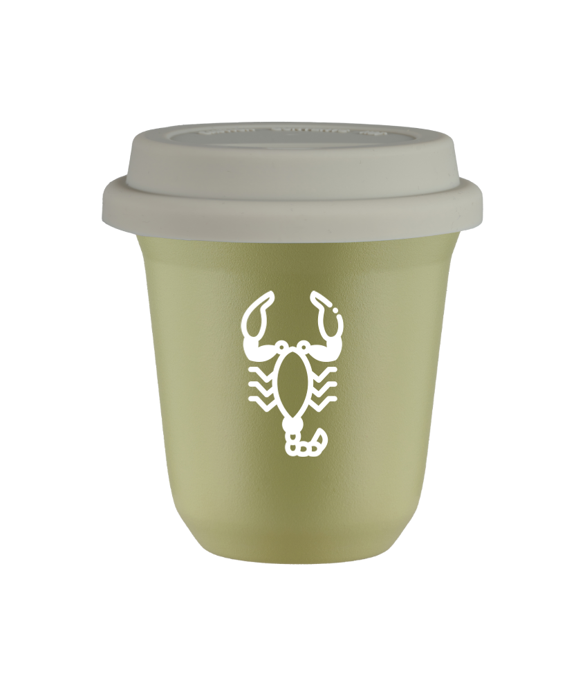 Tasse 240 ml PISTACHE "Scorpion (blanc)", avec couvercle blanc