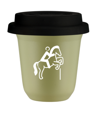 Tasse 80 ml PISTACHE "Équitation 1 (blanc)", avec couvercle noir Tasse 80 ml PISTACHE "Équitation 1 (blanc)", avec couvercle noir